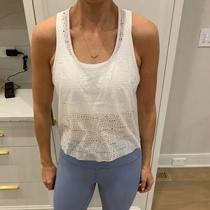 Alo Laser Cut White Racerback Tank, Size Small